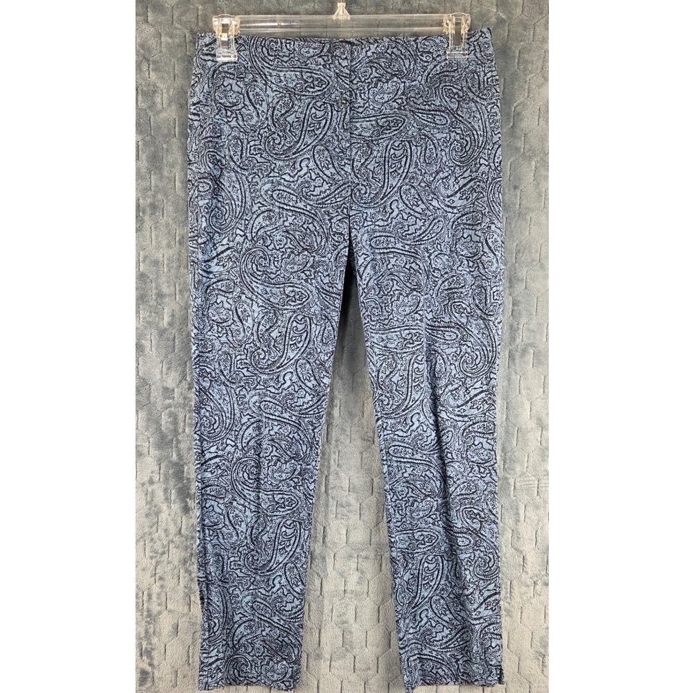 J. Jill Blue Black Paisley Tapered Leg Stretch Pants Womens Size 8 Pull On